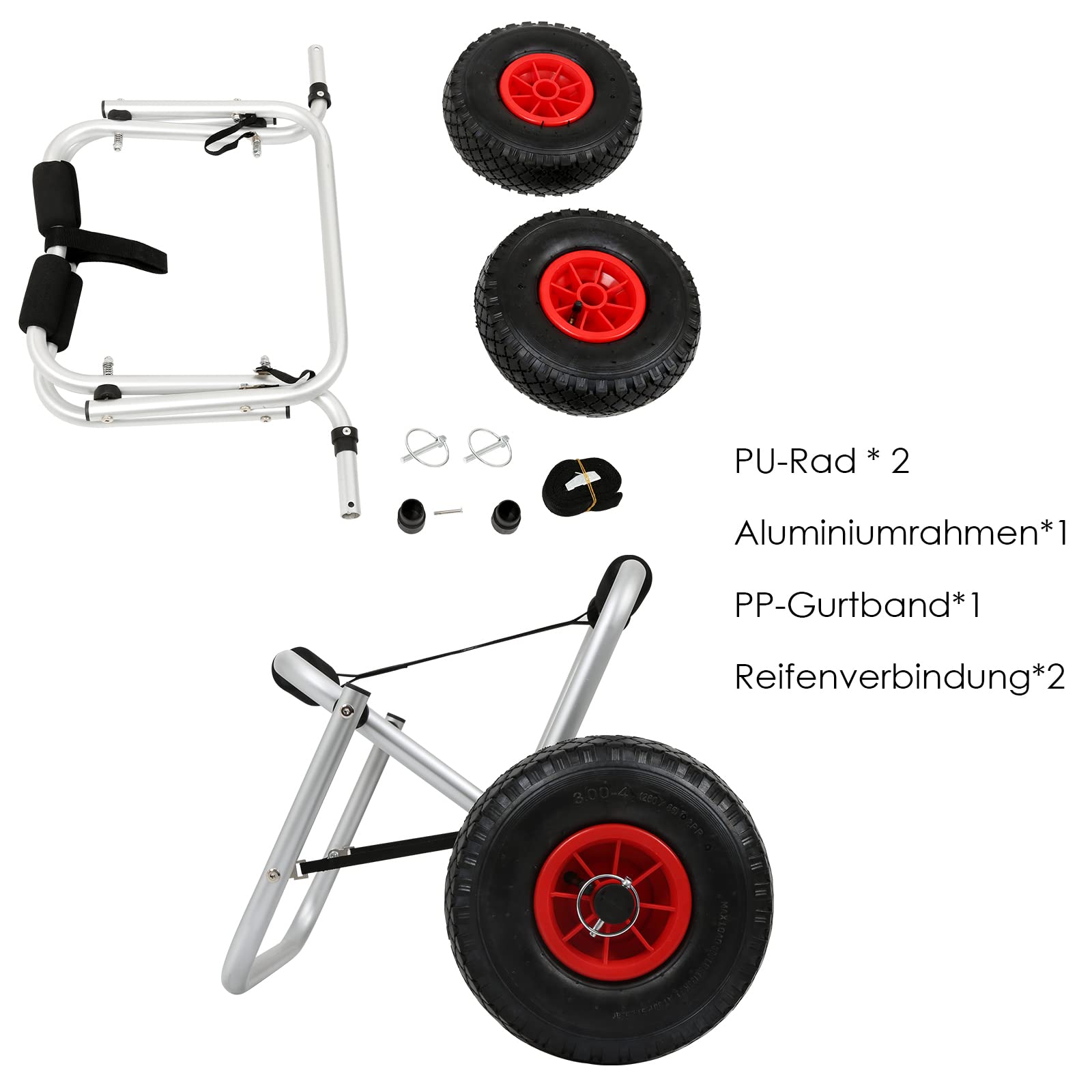 Kajakwagen zusammenklappbarer Kanuträger auf Rädern mit 70-80 kg Tragfähigkeit Transportwagen Surf Truck Bootsanhänger für Kanu- und Kajakliebhaber Ausgestattet mit 3M-Bändern