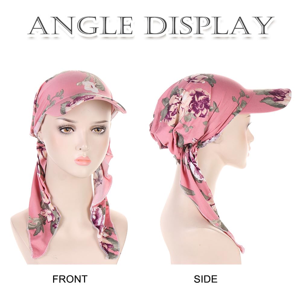 Bandana da donna con visiera parasole e sciarpa pre-legata, turbante per chemio, 4 pezzi