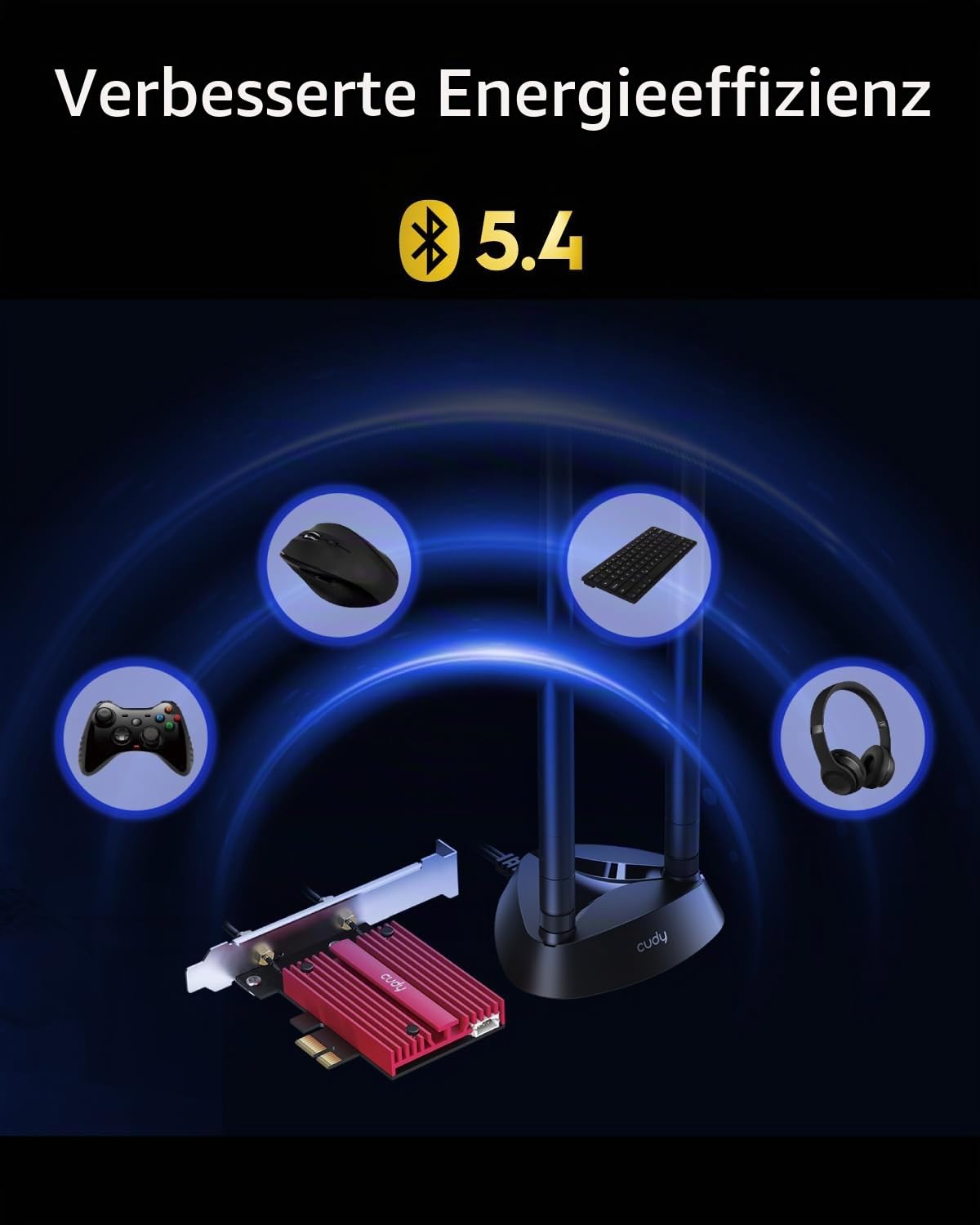 Cudy Wi-Fi 7 Bluetooth 5.4 PCIe-Adapter BE19000 mit OFDMA, WE9300S | WiFi 7 PCI-Express-Dongle, BT 5.4, 688, 2882, 5765 Mbit/s, BE200 Intel, magnetischer Antennenfuß, OFDMA, MU-MIMO, WPA3