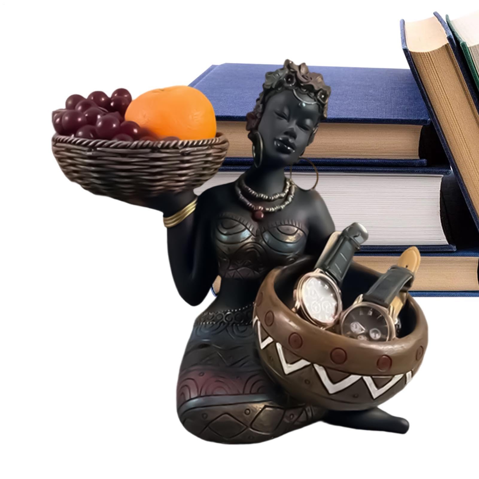 Statues Africaines pour Décoration de la Maison Femme Assise avec un Bol,
