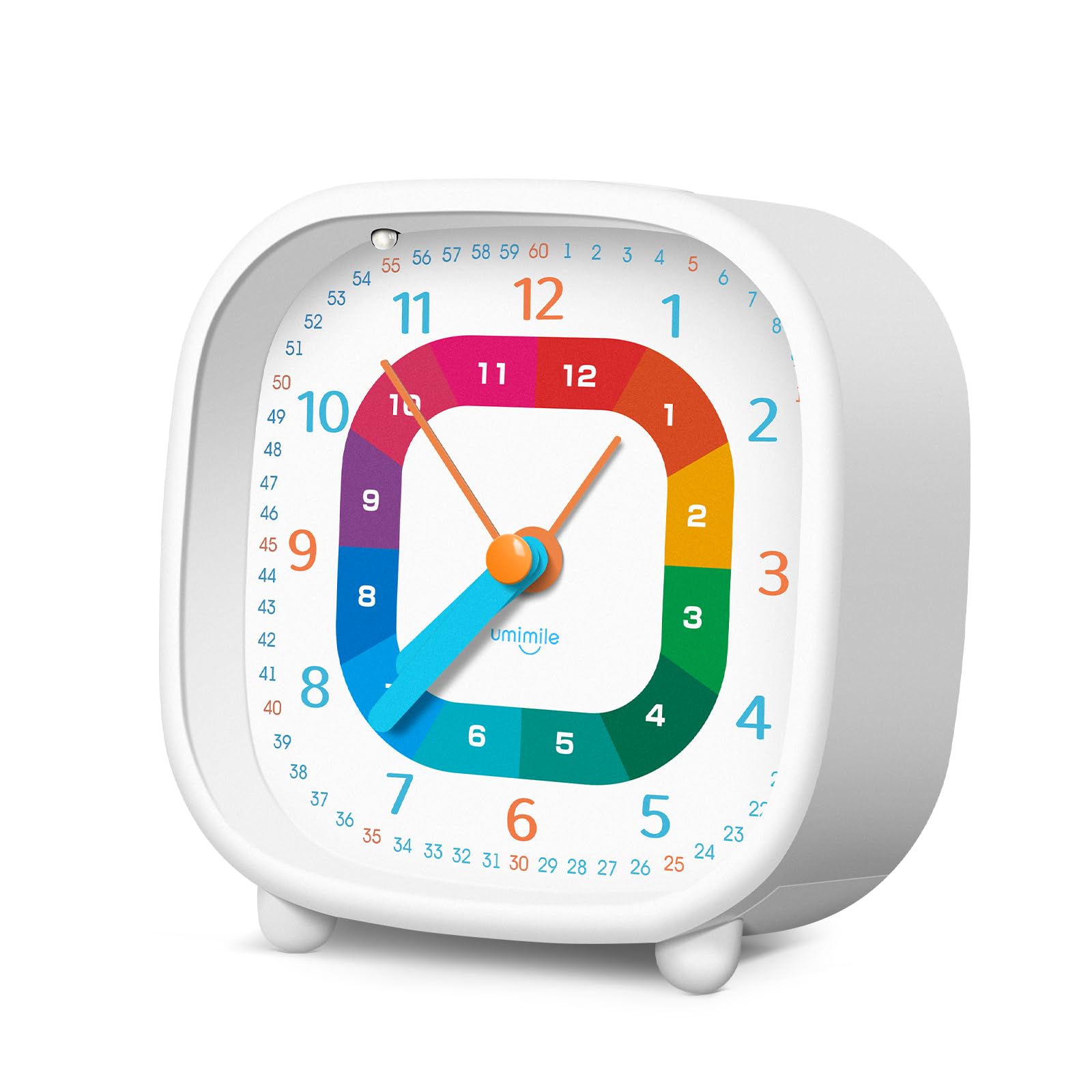 Umimile 目覚まし時計 知育時計 子供 置き型時計 連続秒針 静音 ライト付き スヌーズ機能 学習時計 アナログ 見やすい 男の子/女の子 小学生 卓上 勉強用 ホワイト