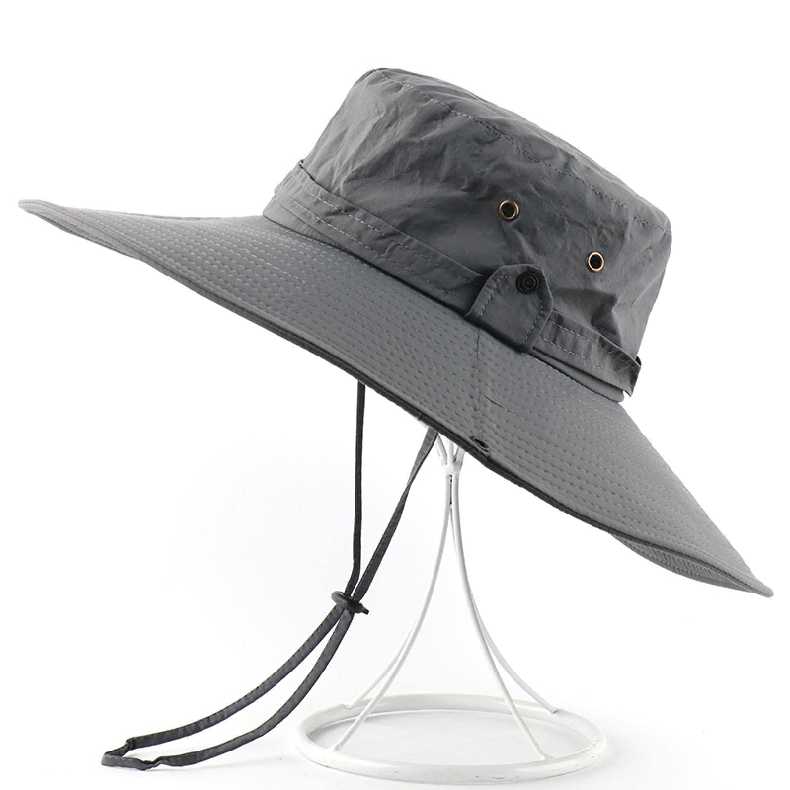 Cappello a secchiello Cappelli a secchiello impermeabili per donna Uomo Cappello da spiaggia a tesa larga lunga Cappello estivo da sole Cappelli da escursionismo da pesca all'aperto (grigio taglia un