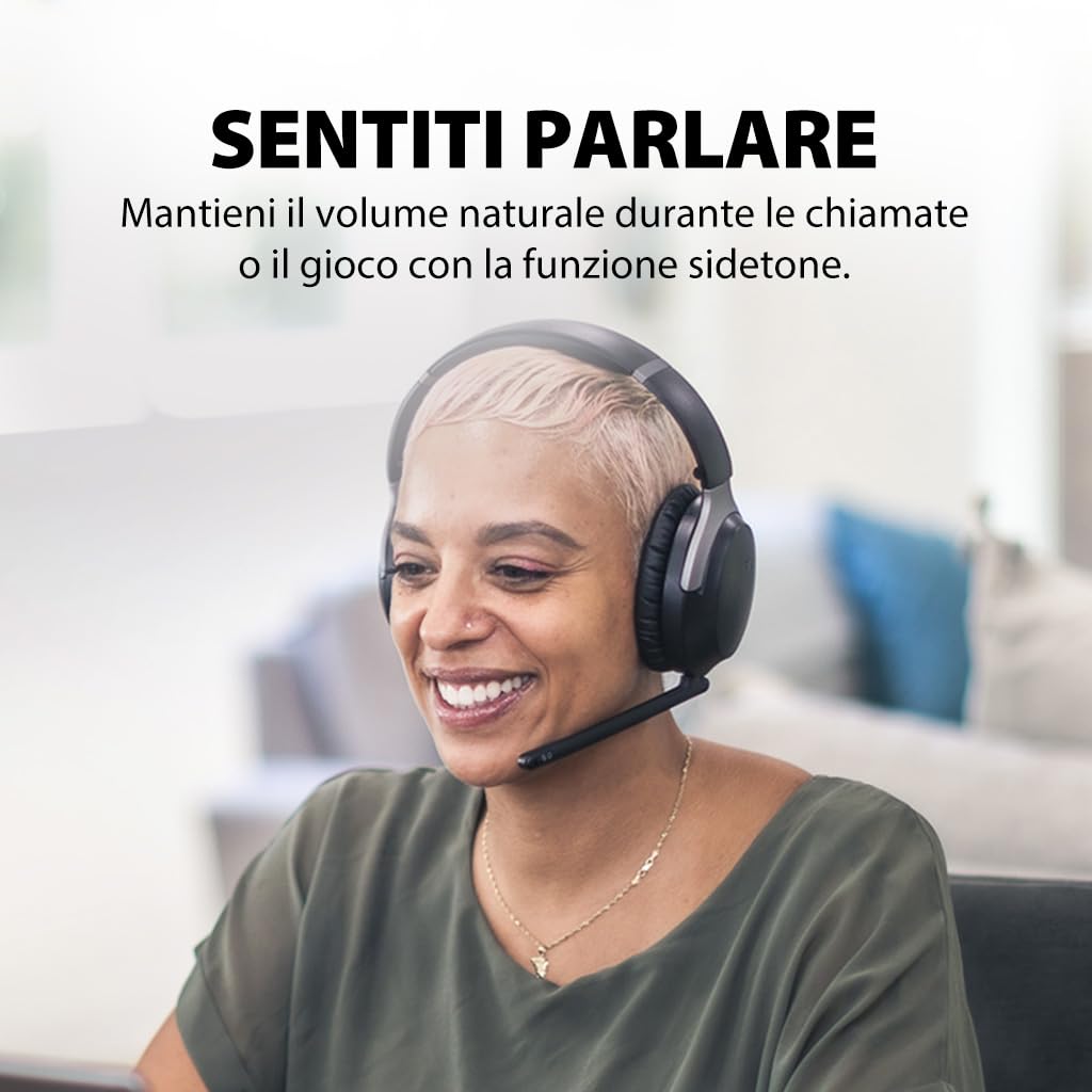 Avantalk Aria Pro 3 - Cuffie Bluetooth con Microfono Antirumore Staccabile per Lavoro - latenza 20 ms, Doppia Connessione (PC + Telefono), Dongle USB-C Wireless - per Gaming su PS5, Riunioni e Musica