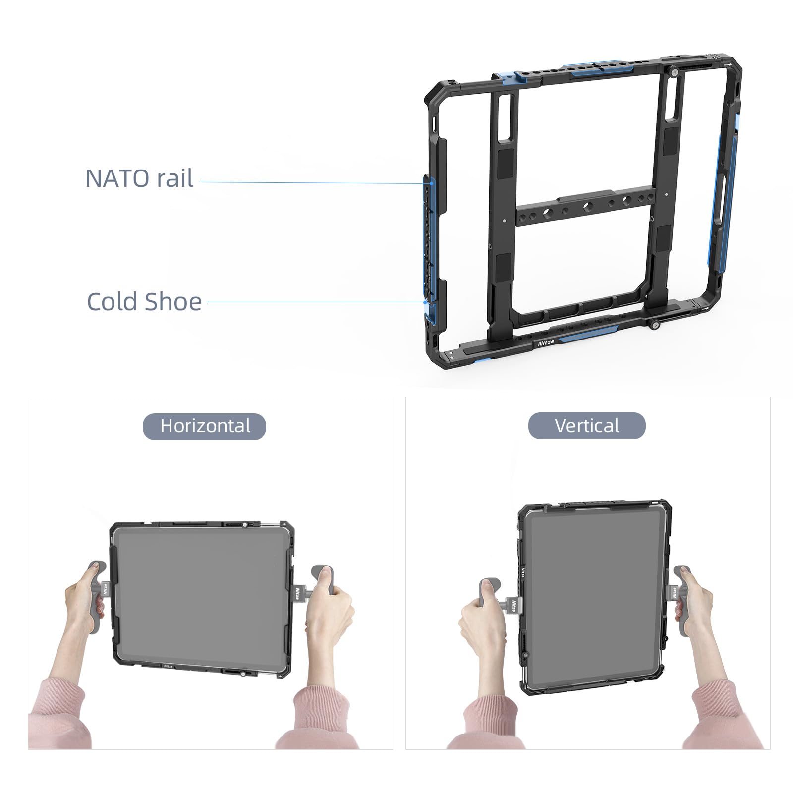 Nitze Supporto per tablet in alluminio con supporto per treppiede compatibile con iPad Pro da 12,9" e 11,5" a 13" Tablet