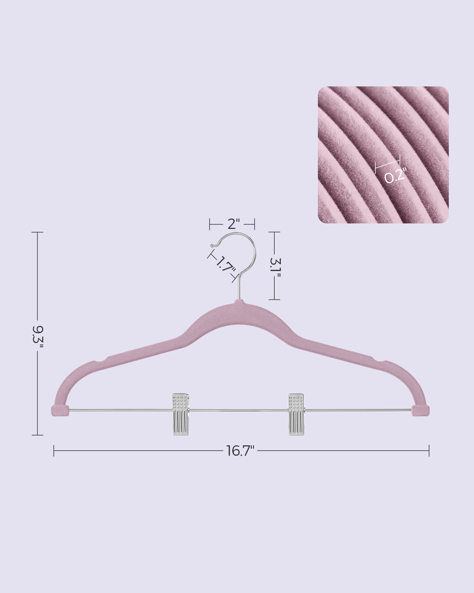 SONGMICS Pants Hangers, Set of 30 Velvet Hangers with Adjustable Clips, Space-Saving, Non-Slip for Skirts, Coats, Dresses, 16.7-Inch Long, Pale Purple UCRF012GP30