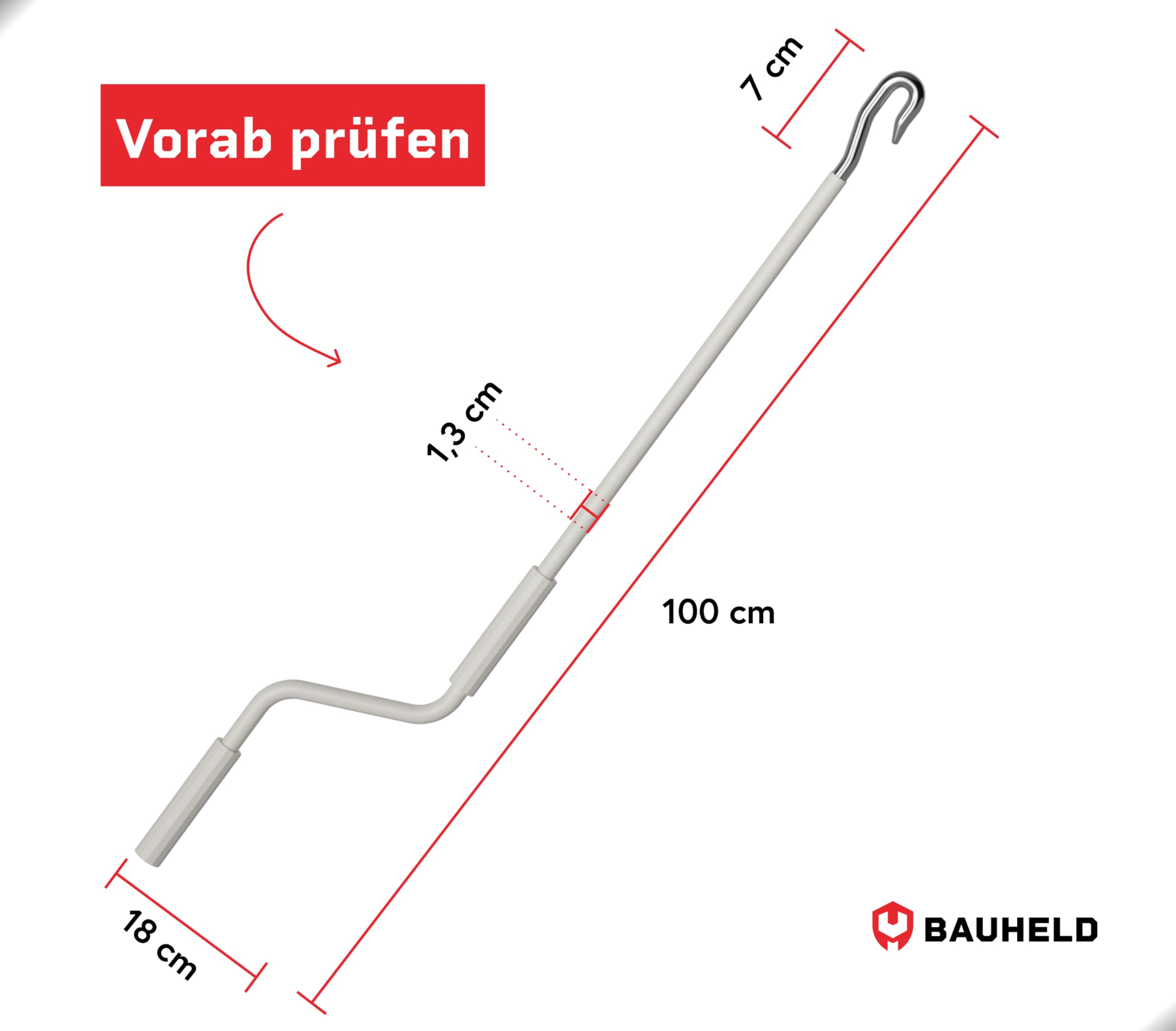BAUHELD Manivelle de store avec crochet de boucher 100 cm fabriqué en Allemagne revêtement par pulvérisation poignée plastique haute résistance