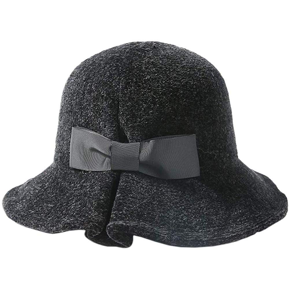 canjoyn Women Girls Winter Chenille Knitted Hat Bowknot Bucket Hat Foldable Bow Warm Soft Cloche Cap