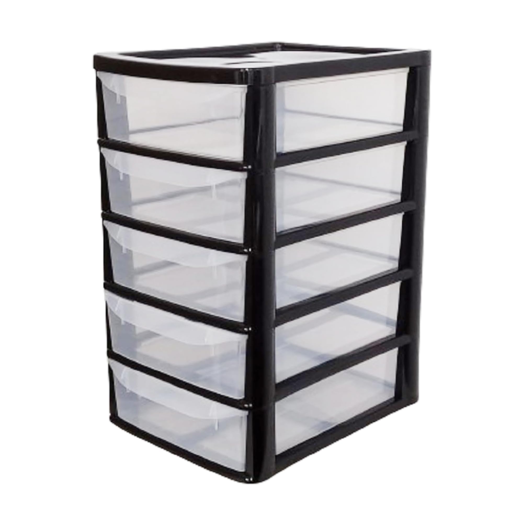 A4 Plastic Slim Storage Drawers Tower Unit Office Desktop Tabletop Home School Garage Portable Desk Organizer 2|3|4|6|8 Tiers (A4 Plastic Small Black/Clear) (Black/Clear, A4 Slim 5 Drawers)