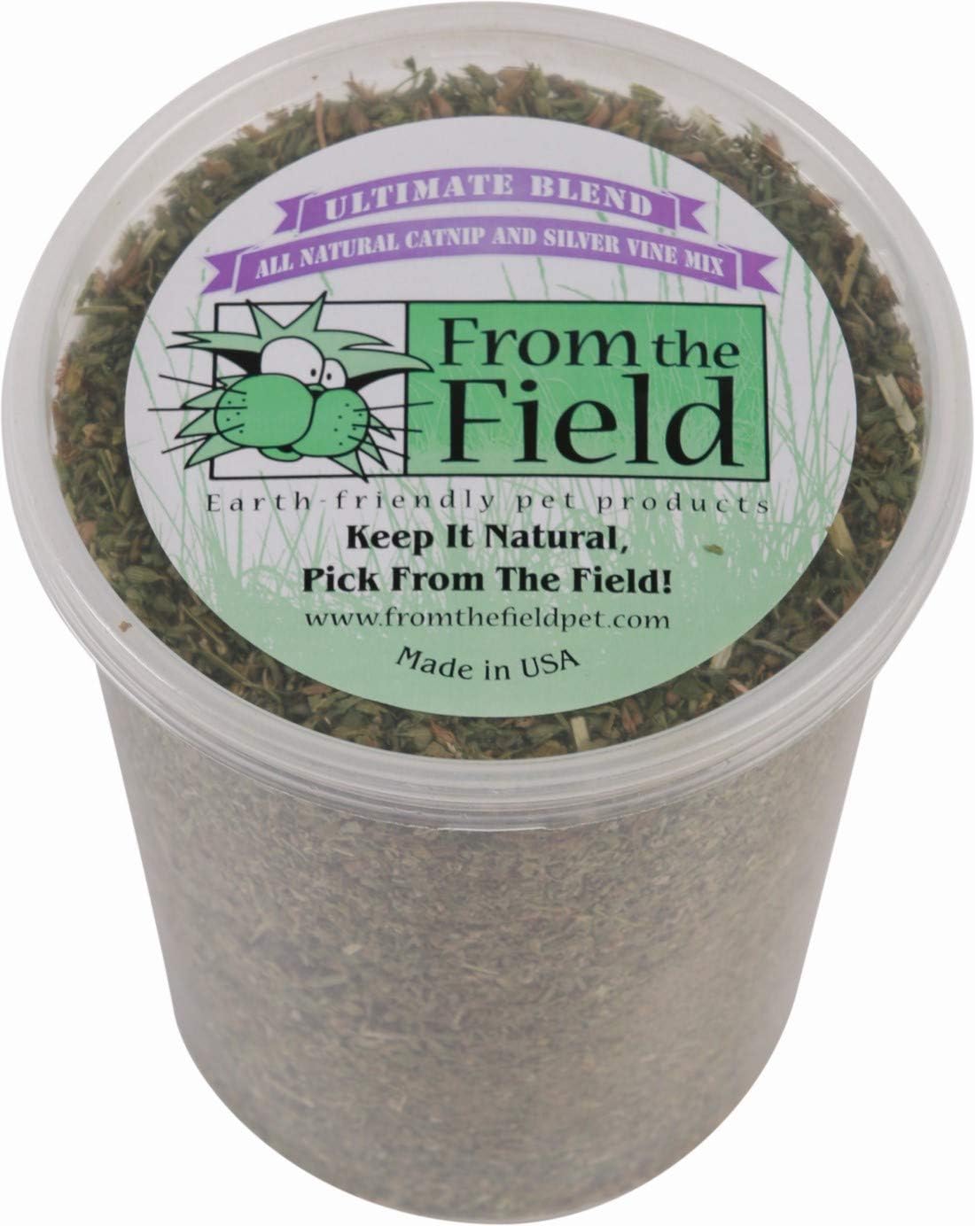 From The Field Ultimate Blend Catnip & Silver Vine - Premium USA-Grown Potent Mix for Cats, Resealable 3.5oz Tub
