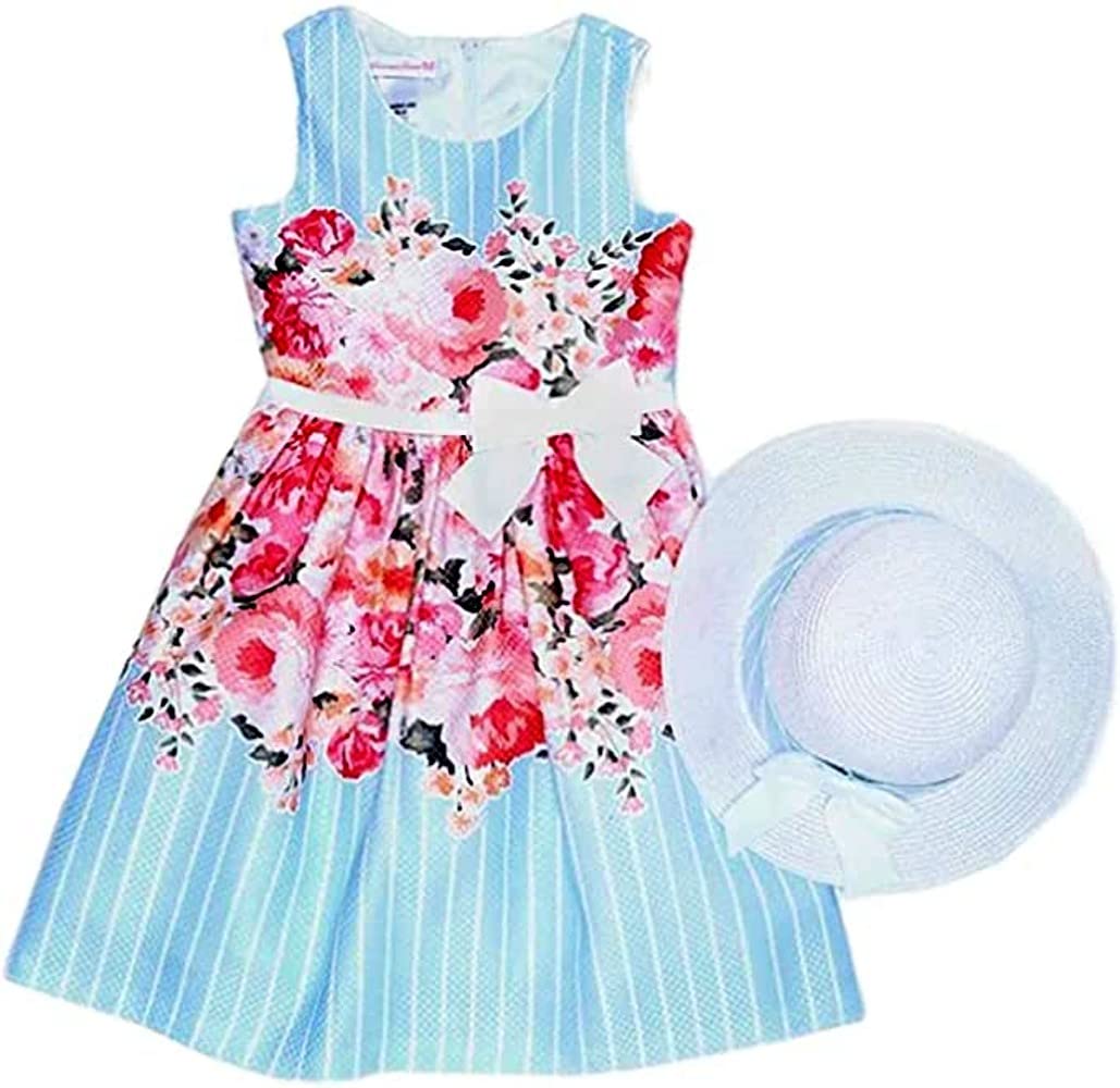 Bonnie Jean Easter Dress Spring Floral Dress with Basket Purse for Toddler and Little Girls (US, Numeric, 14, 3 Months, Blue-Floral-Dress-hat- Beautiful)