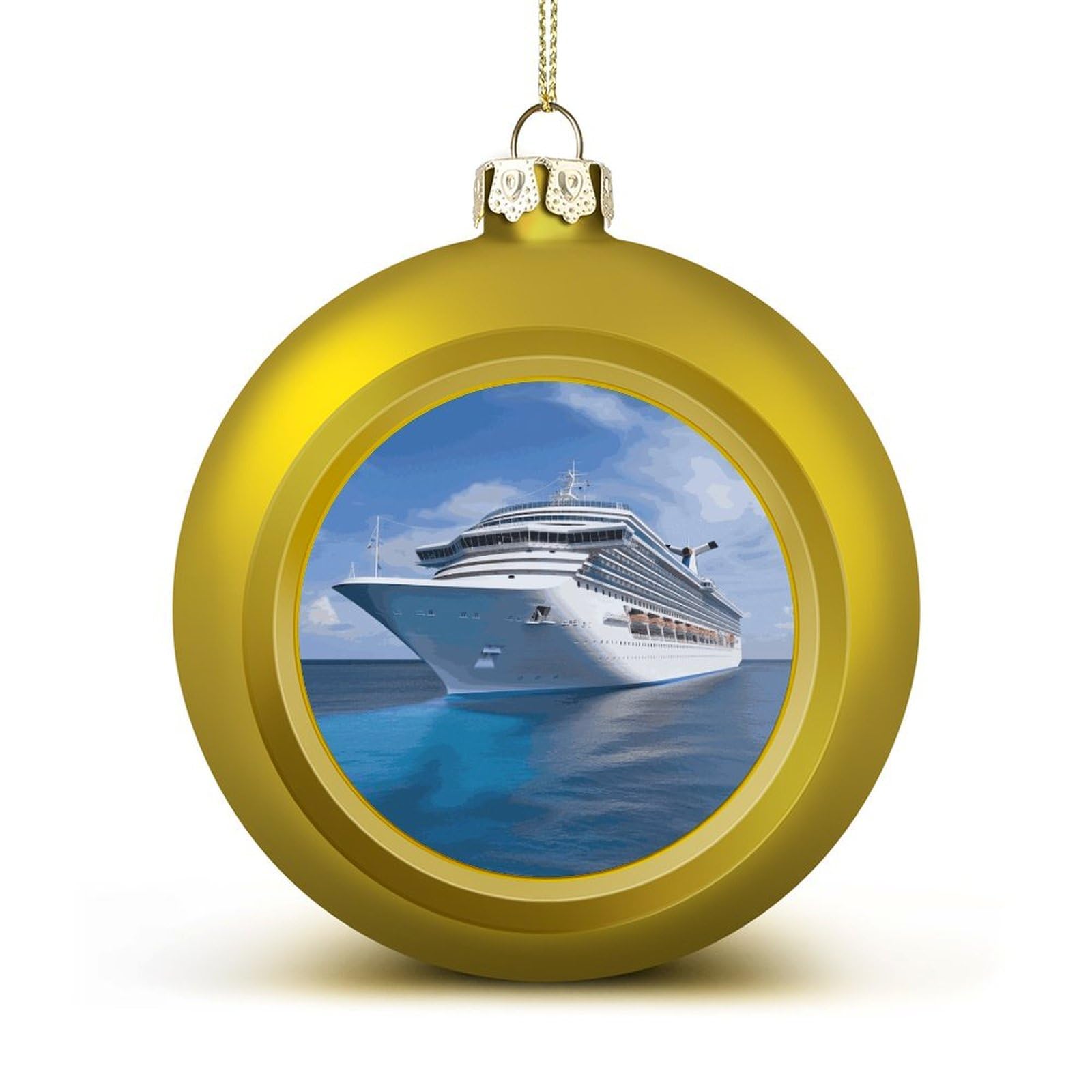 Nwtrj Golden-Style Cruise Ship Christmas Ball Ornaments 2.4 Inch Shatterproof Christmas Tree Decorations Balls Hanging Christmas Ornaments For Xmas Tree Holiday Decoration