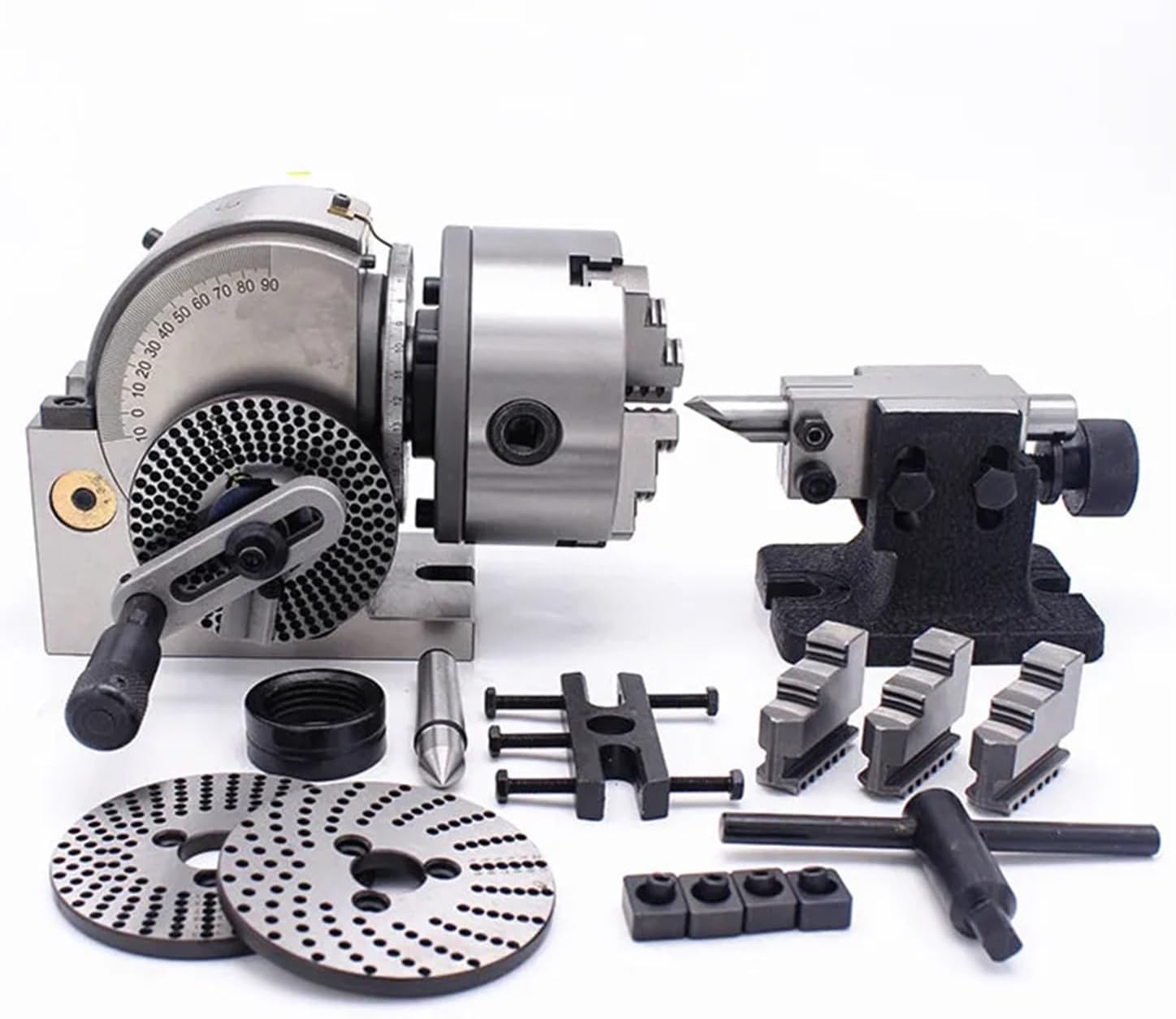 6 Inch Chuck Indexing Head Set Precision Half Indexing Head Suitable for Milling Machine Rotary Table Tailstock Milling Kit