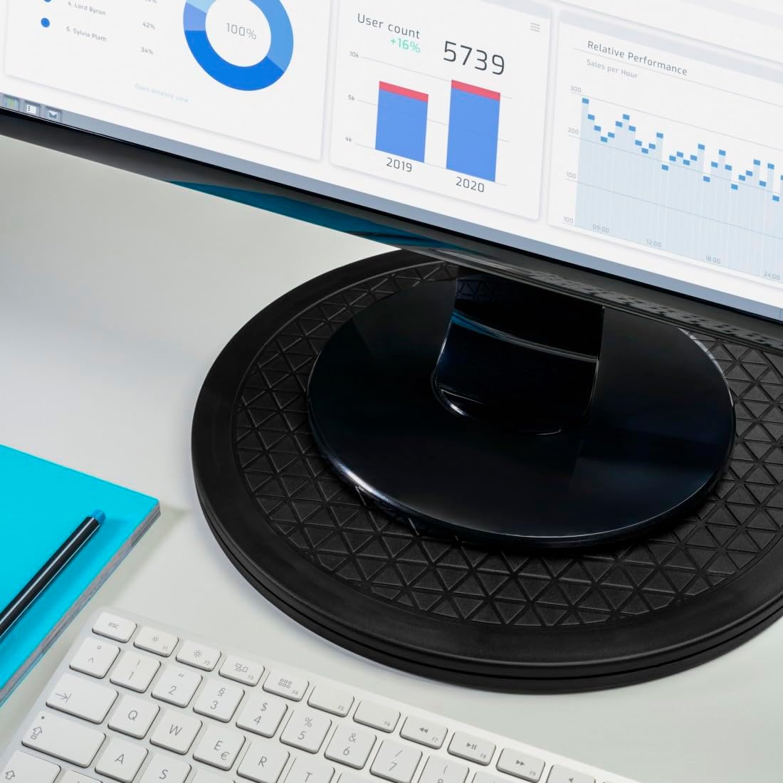 Hama Universal Turntable supporting a computer monitor on a desk.
