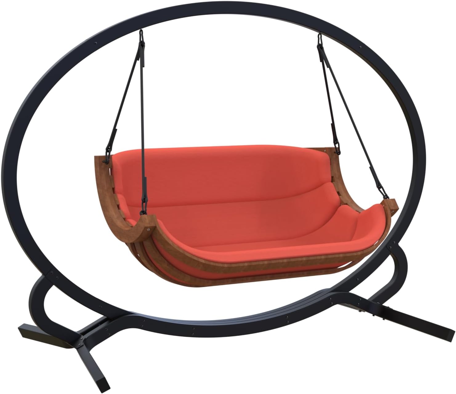 Outdoor Porch Swing Chair, Steel Oval Stand, Terracotta Cushion, 104 x 51 x 76 inches