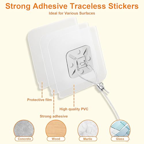 Miniatura 5 de Correas de seguridad ajustables para TV de 42 pulgadas (paquete de 2 + 4 almohadillas adhesivas de repuesto), kit de anclajes adhesivos antipunta