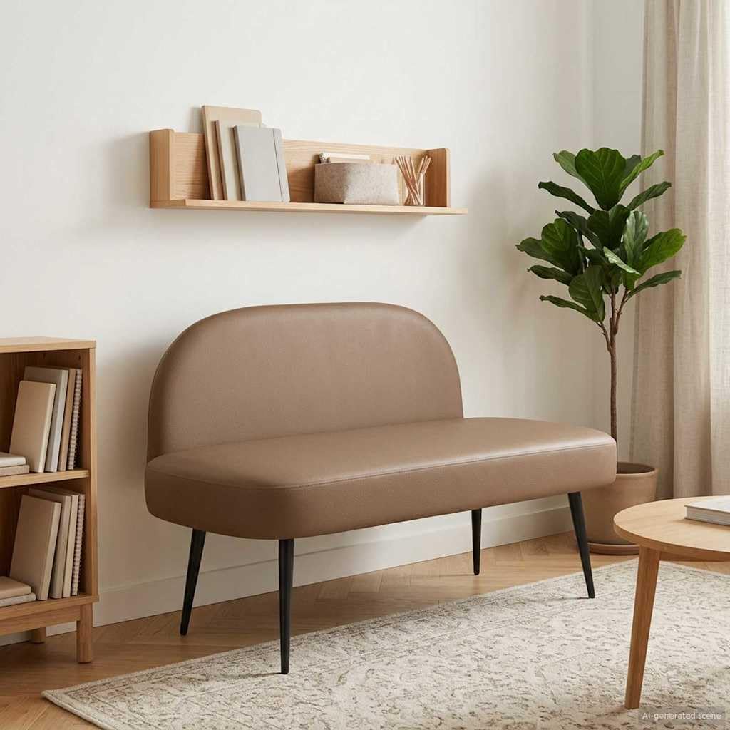 Banc avec dossier confortable rembourré en mousse et simili cuir cappuccino
