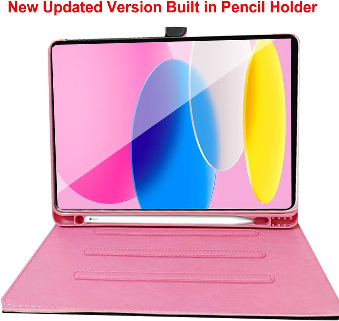 Changjia for iPad (A16) 11th Gen 11 Inch 2025/iPad 10th Generation 10.9" 2022 Case with Pencil Holder,Cute Crown Diamond Elegant PU Leather Auto Sleep/Wake Stand Protective Case for iPad 11th,Hot Pink