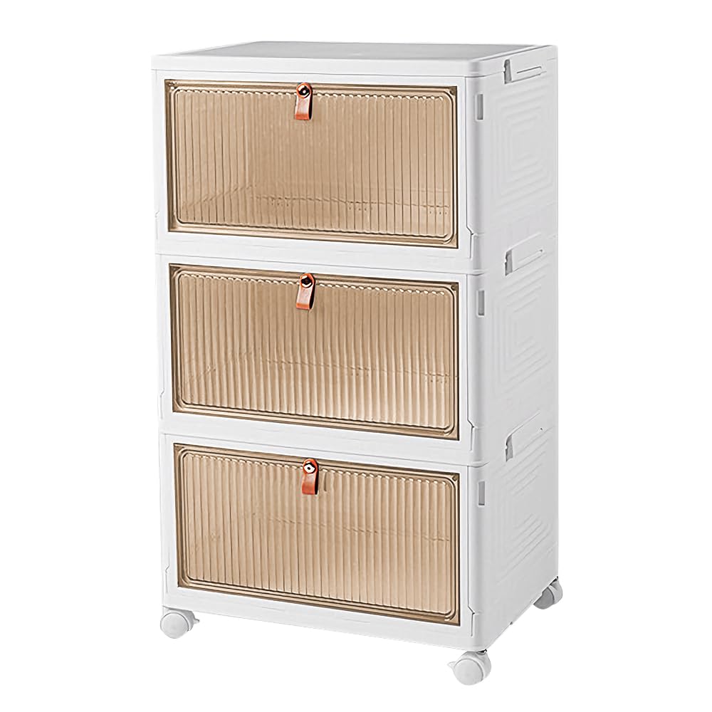 Boîte de rangement pliable à poulie et tiroirs transparents pour un gain d'espace