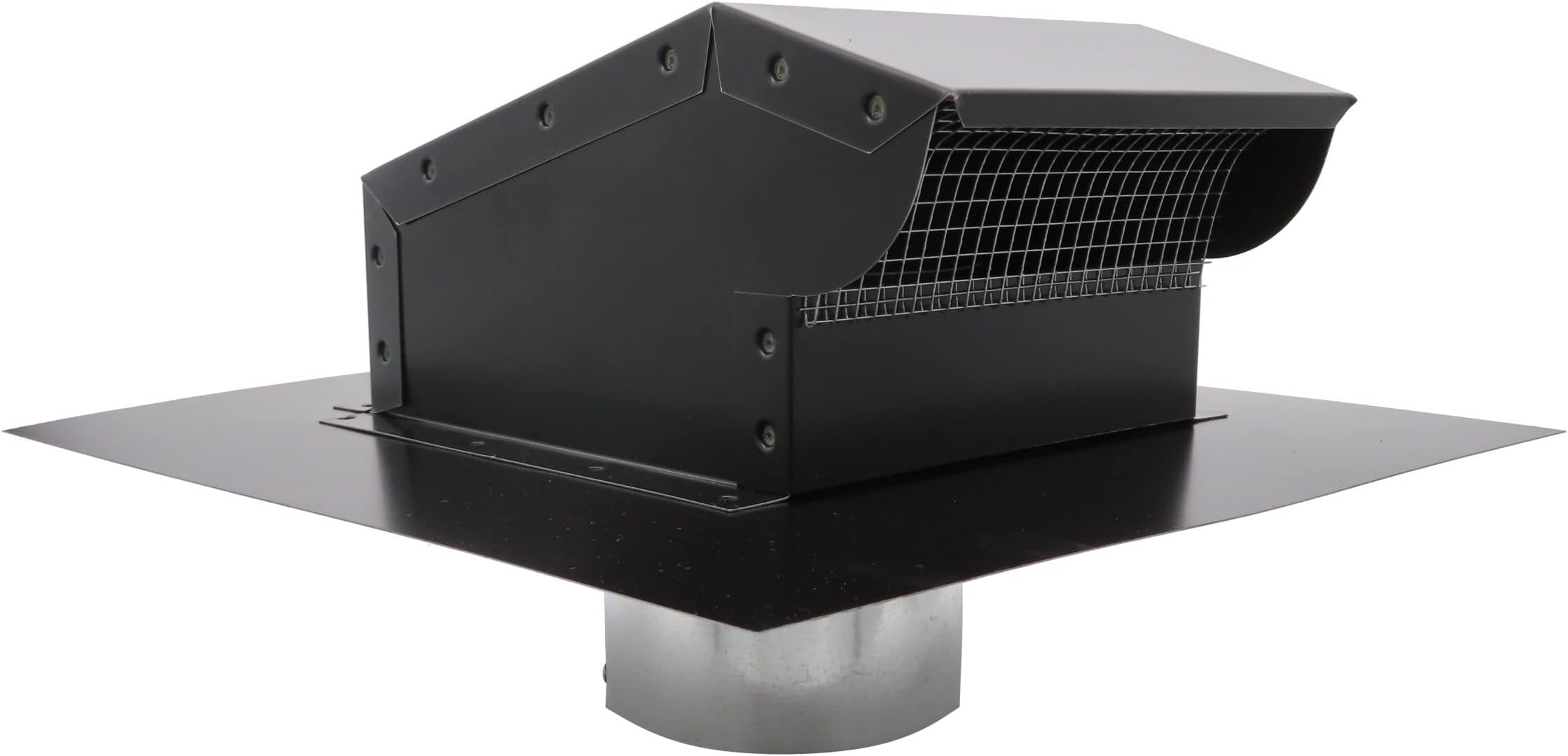RDP Rooftop Exhaust Vent Cap with Damper and Bottom Extension (10 Inch, Black)