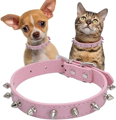 Collar de perro con pinchos para perros pequeños, remache de hongos, piel sintética suave, collar con tachuelas para gato, ajustable para mini raza