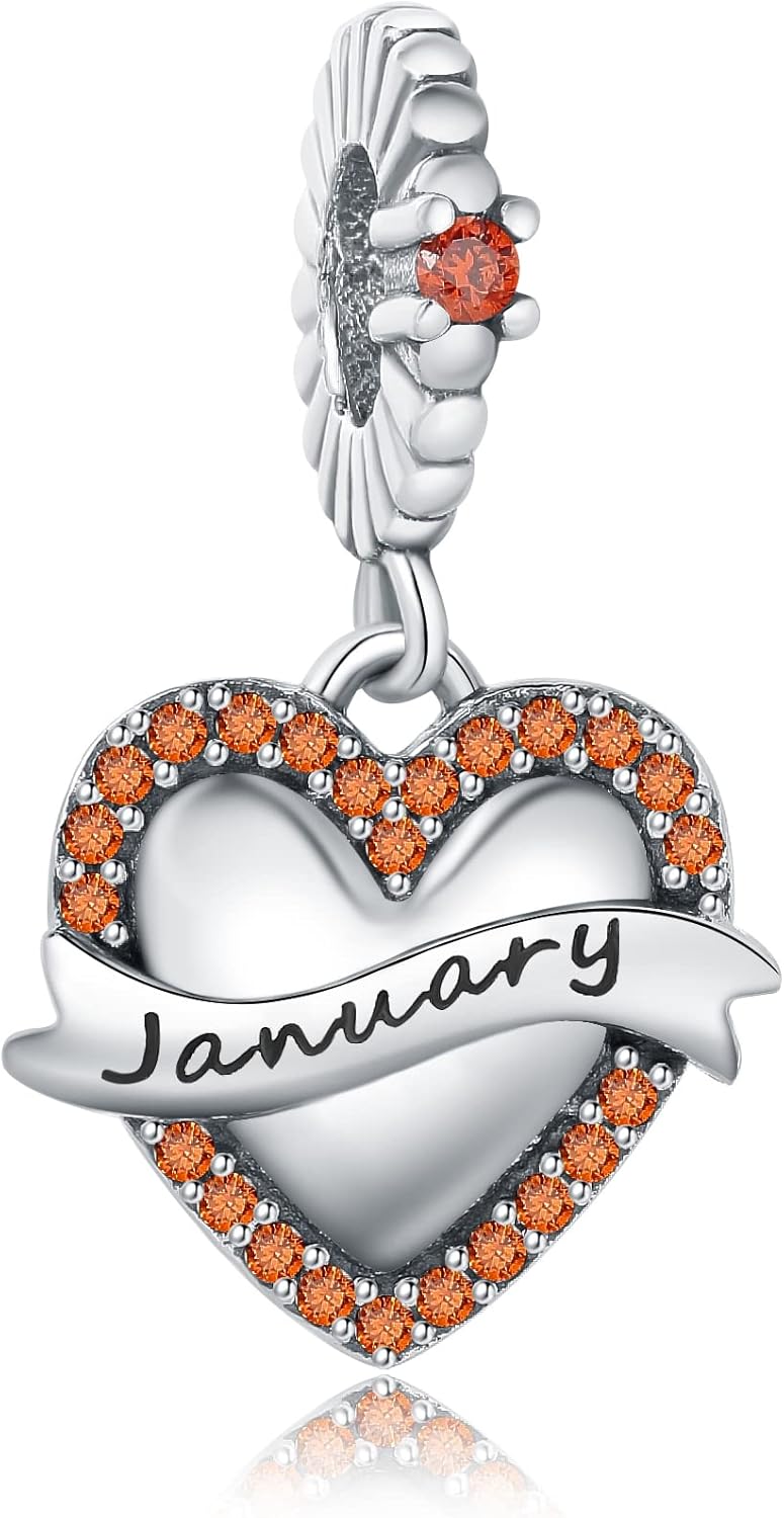 Pandora birthstone charms - Etsy 日本 誕生石チャーム 925スターリングシルバー ラブハートペンダントビーズ パンドラチャームブレスレットとネックレスにフィット 女性 妻