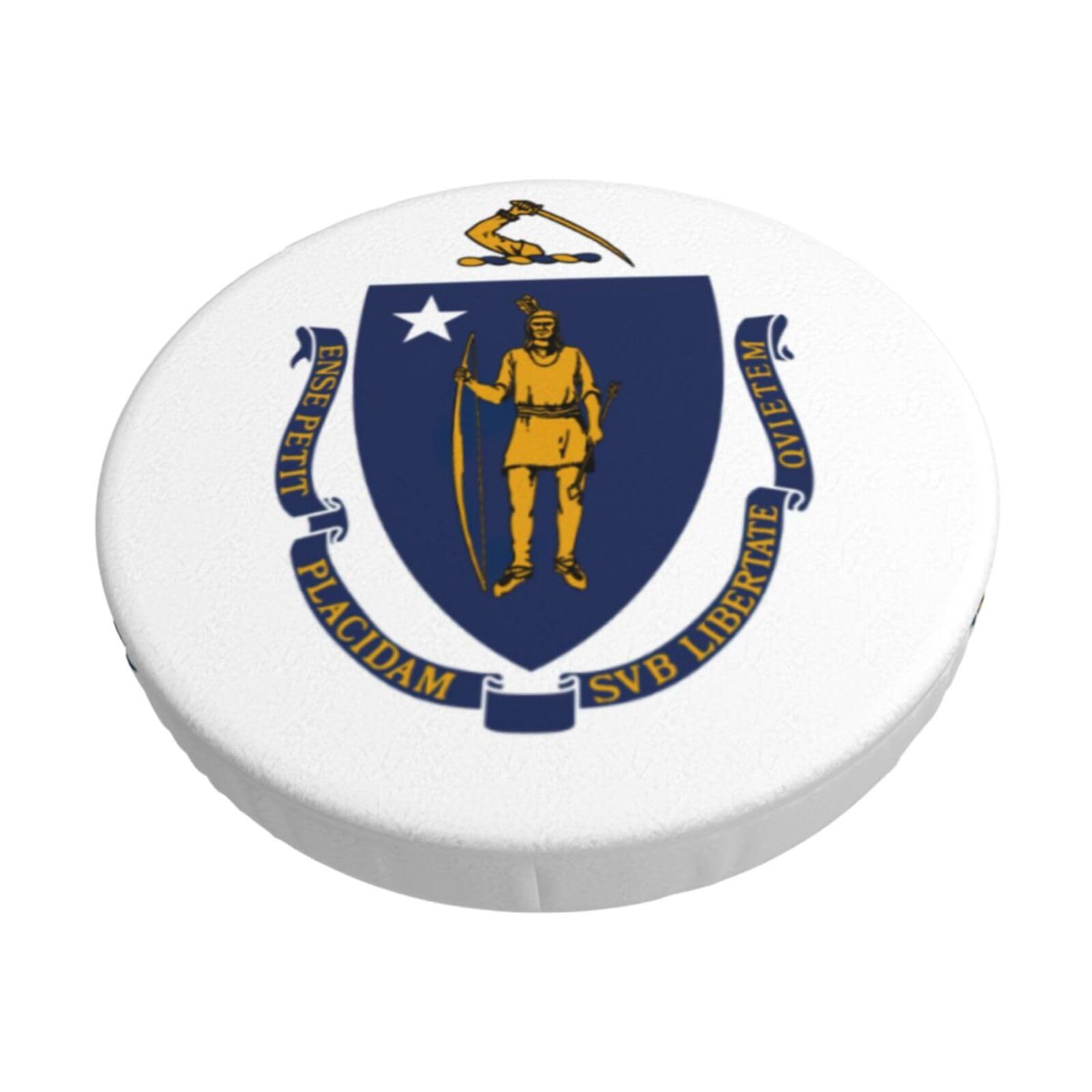 ACVnbm Massachusetts State Flag Print Round Bar Chair Cushion Cover, Elastic Chair Protector For Kitchen Bar Dining