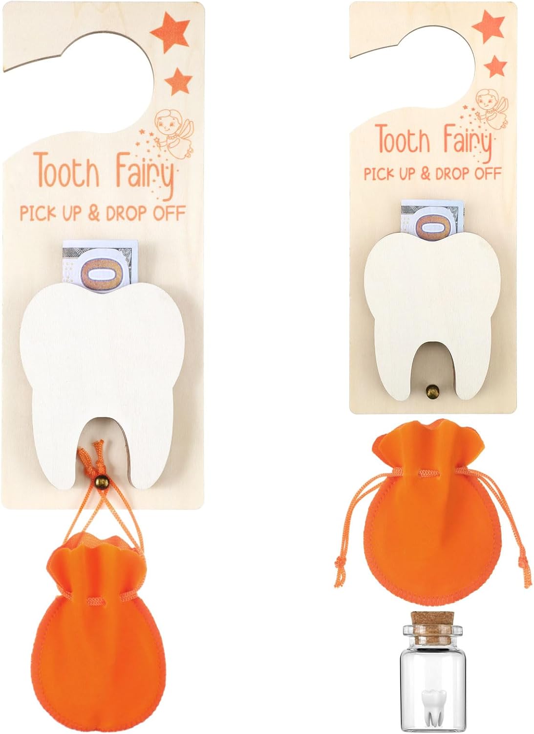 DoubleFill Tooth Fairy Gift Holder Bag Door Hanger Tooth Fairy Kit Stores Lost Teeth Keepsake Box Easter Gift World Oral Health Day Gifts for Lost Teeth Boy Girl(Classic,Orange)