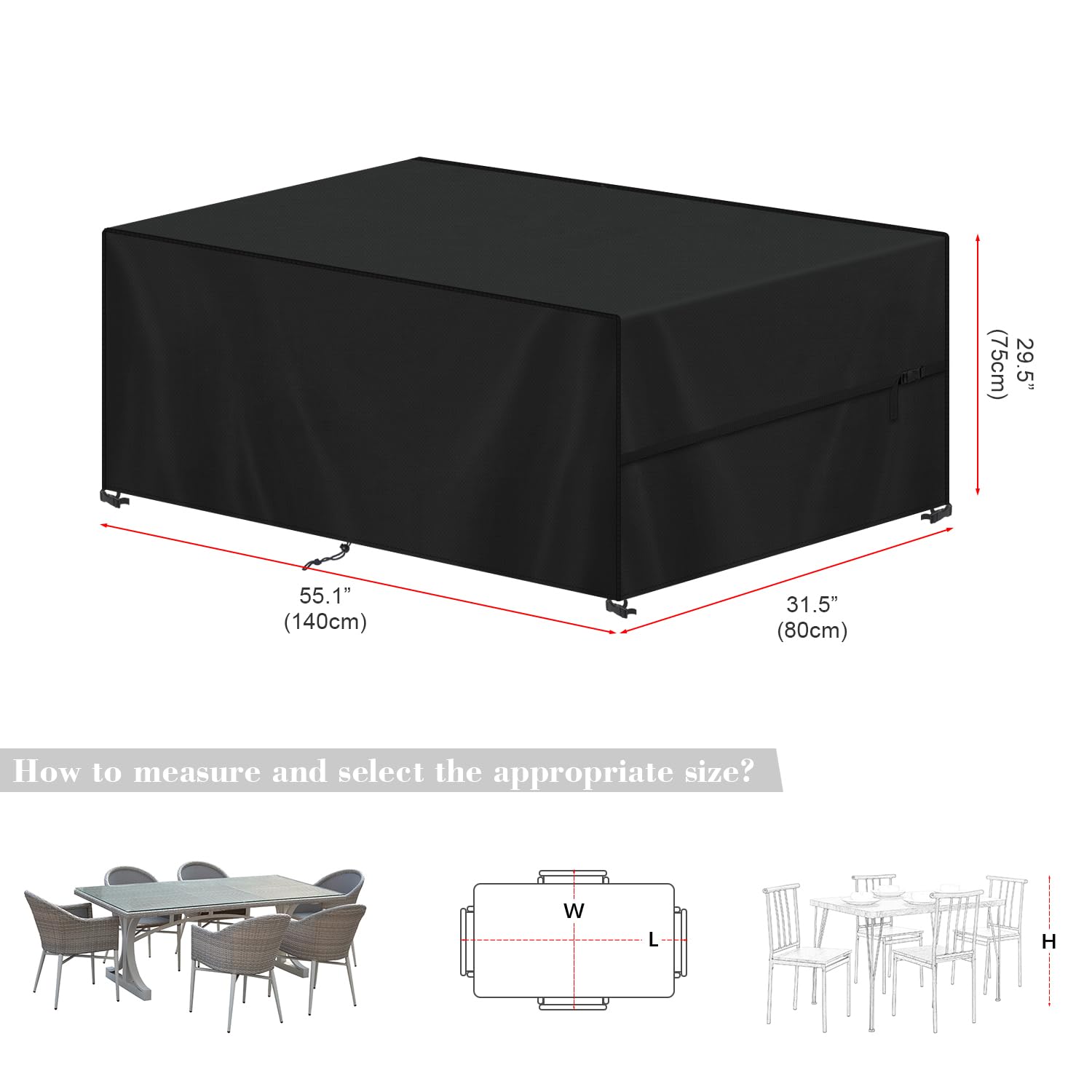SIMPHAUS Outdoor Furniture Covers Waterproof,Patio Set Covers for Garden Table and Chairs Set,Outdoor Dining Table Cover with Drawstring,Windproof,Anti UV,420D Oxford Fabric 140x80x75cm - Image 3