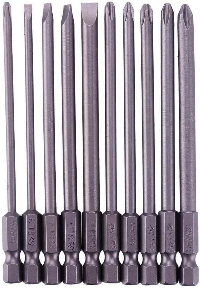 Rocaris 10pcs 1/4 Inch Hex Shank Long Magnetic Screwdriver Bits Set 4 in Power Tools (Slotted+Cross Head)