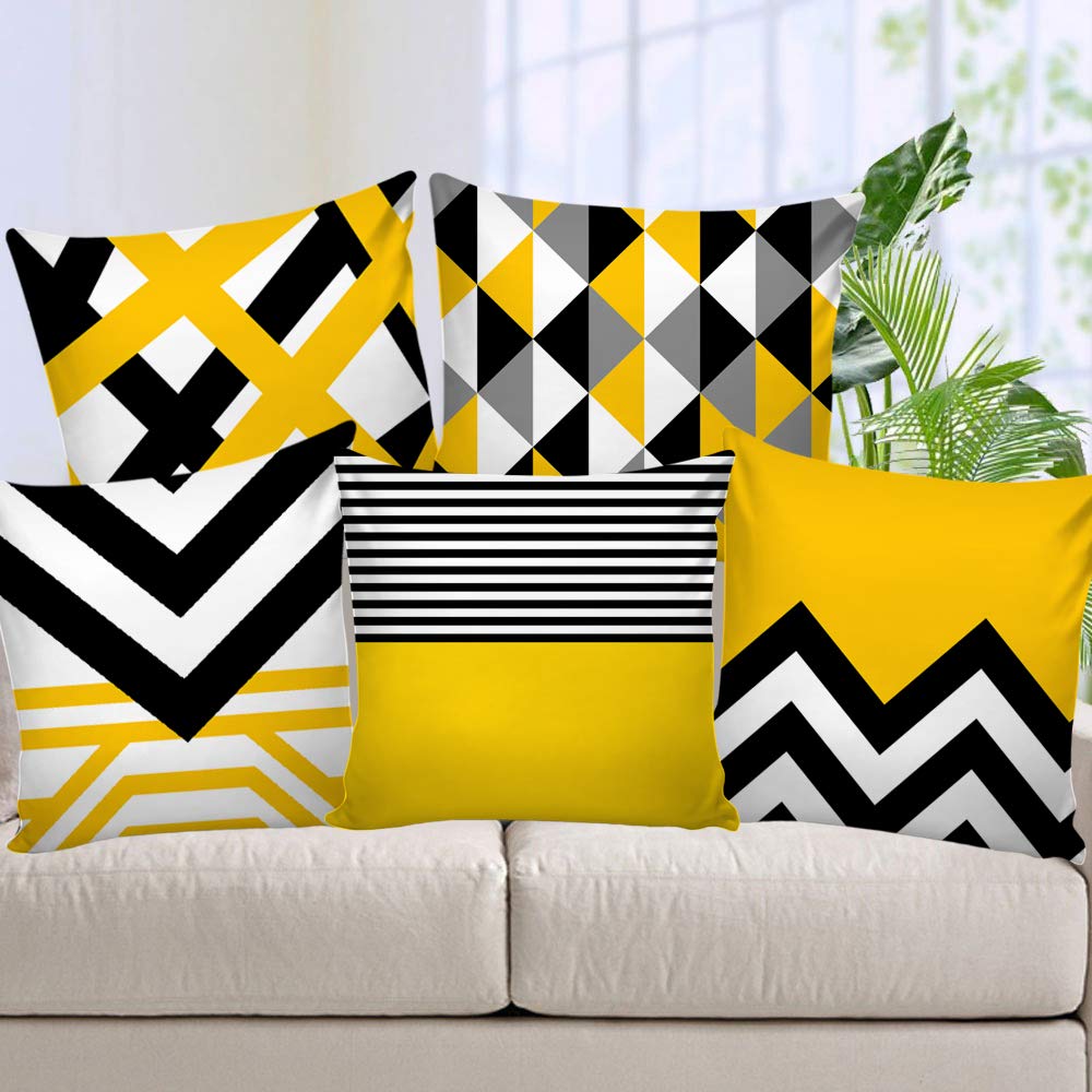 AEROHAVEN Velvet 250TC Cushion Covers, 16x16 inches, Black & Yellow, Set of 5 Pieces (B091PSJ2VC) Amazon Price History, Amazon Price Tracker