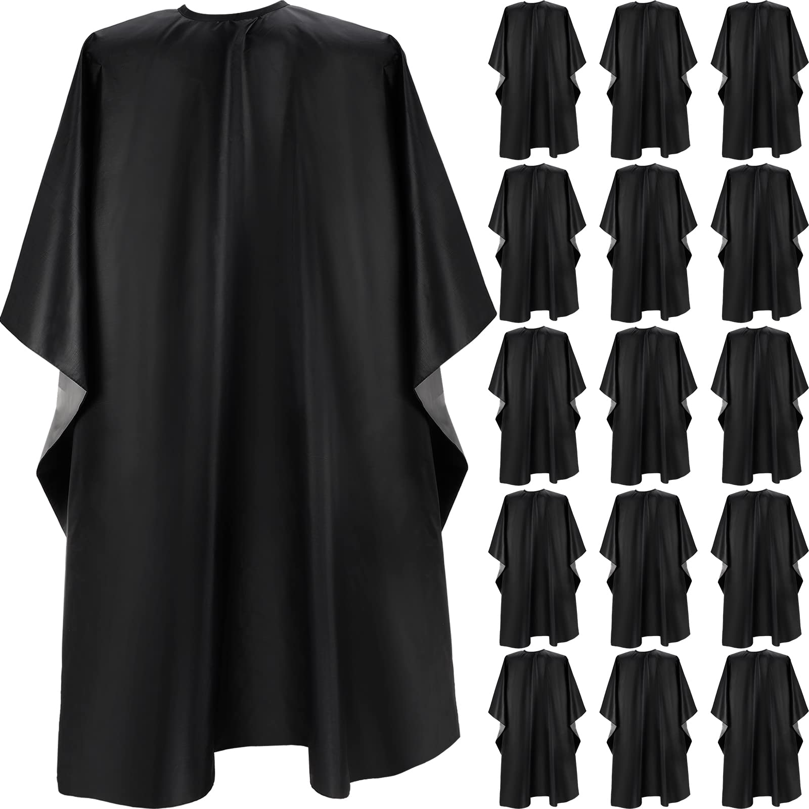 Foaincore 16 Pieces Large Barber Hair Cutting Cape Waterproof Shampoo Capes for Women Men Hair Cutting, Black, Black, 51 x 59 Inch