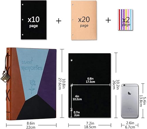 Miniatura 10 de ZEEYUAN Álbum de fotos de cuero, álbum de recortes de 10.8 x 8.6 pulgadas, libro de fotos familiar grande, recargable, 60 páginas para regalos de