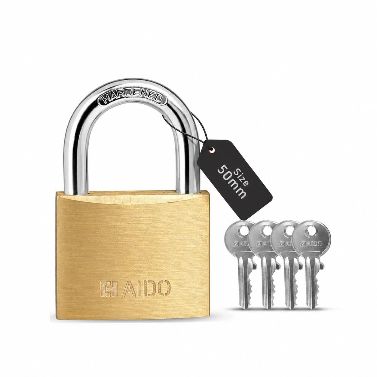 AIDO Premium 50mm Solid Brass Padlock | 4 Brass Keys I Hardened Shackle Lock for Luggage, Cabinets, Lockers, and Toolboxes | Double Bolt Locking I 2 Year Brand Warranty | Water Resistant & Anti-Sawing-image-43