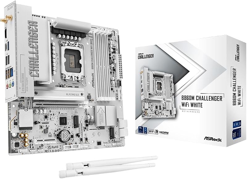Placa base ASRock B860M Challenger WiFi blanca mATX, Intel Core Ultra (Serie 2), DDR5 8666+ (OC), PCIe 5.0, 2.5G LAN, WiFi 7, Dr.MOS