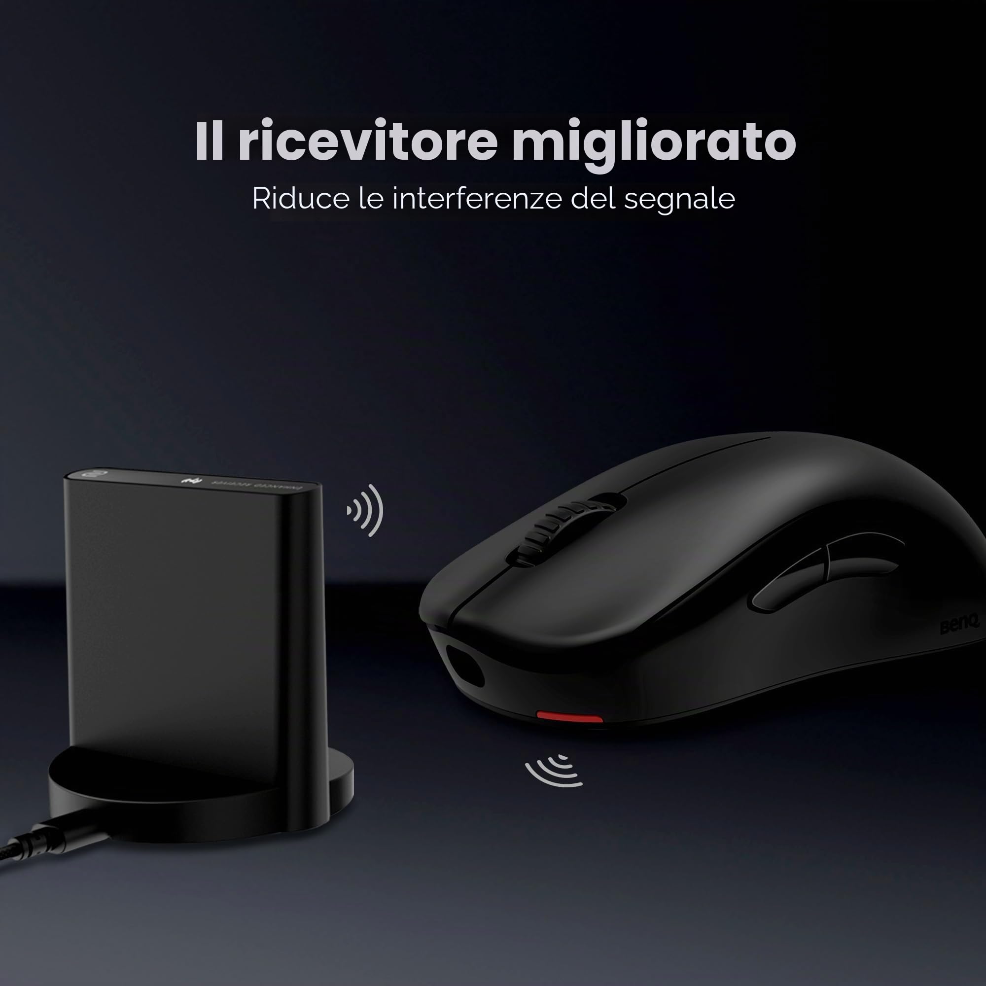 BenQ Zowie U2 Mouse da gioco senza fili per gli eSport, ricevitore migliorato, 60 g di peso, sensore da 3200 DPI, 5 pulsanti, durata della batteria di 70 ore