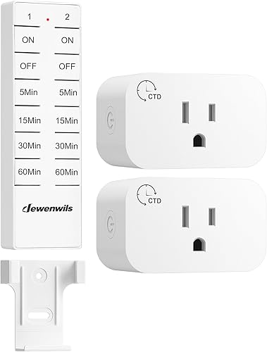 DEWENWILS Toma de control remoto inalámbrico con temporizador, salida de temporizador remoto para interiores, sin cableado, rango RF de 15A1875 W