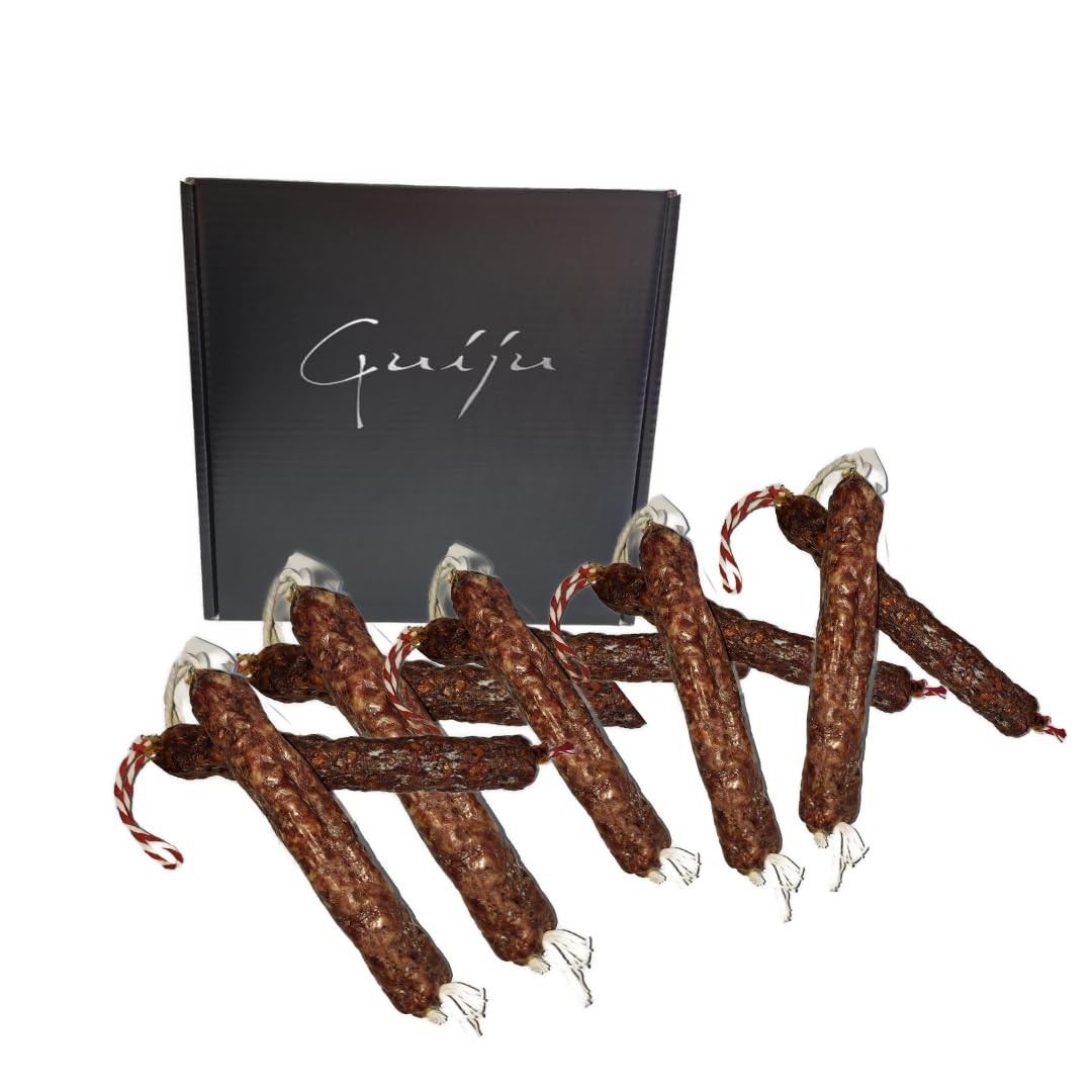 Lote de 10 velas de chorizo y salchichón ibérico bellota (350 g aprox.) Marca Guiju- Fabrica de jamón.