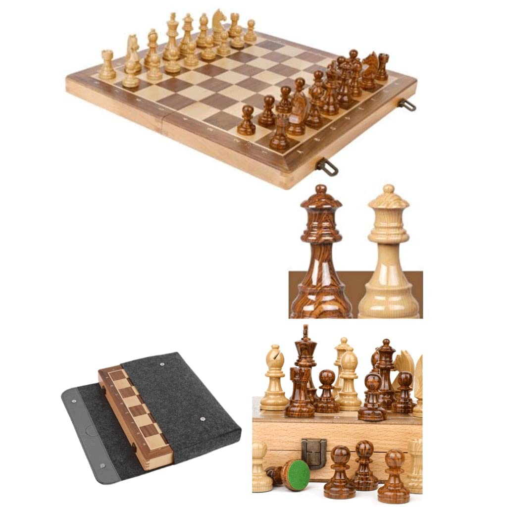 ZAW Schach Große Schach-Sets, 15-Zoll-faltendes tragbares Massivholz-Schachbrett mit Aufbewahrungstasche, Premium-Schach-Set for Erwachsene (Zwei weitere Queens) Chess (Color : Chess Set)