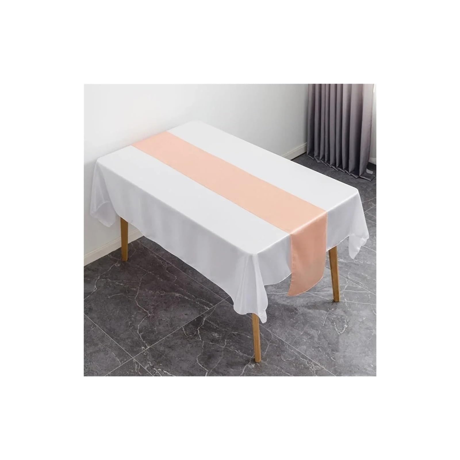 Table Runner 6PCS Table Runner Satin Shiny Colour Wedding Decoration Hotel Birthday Party Show Banquet(Peach)