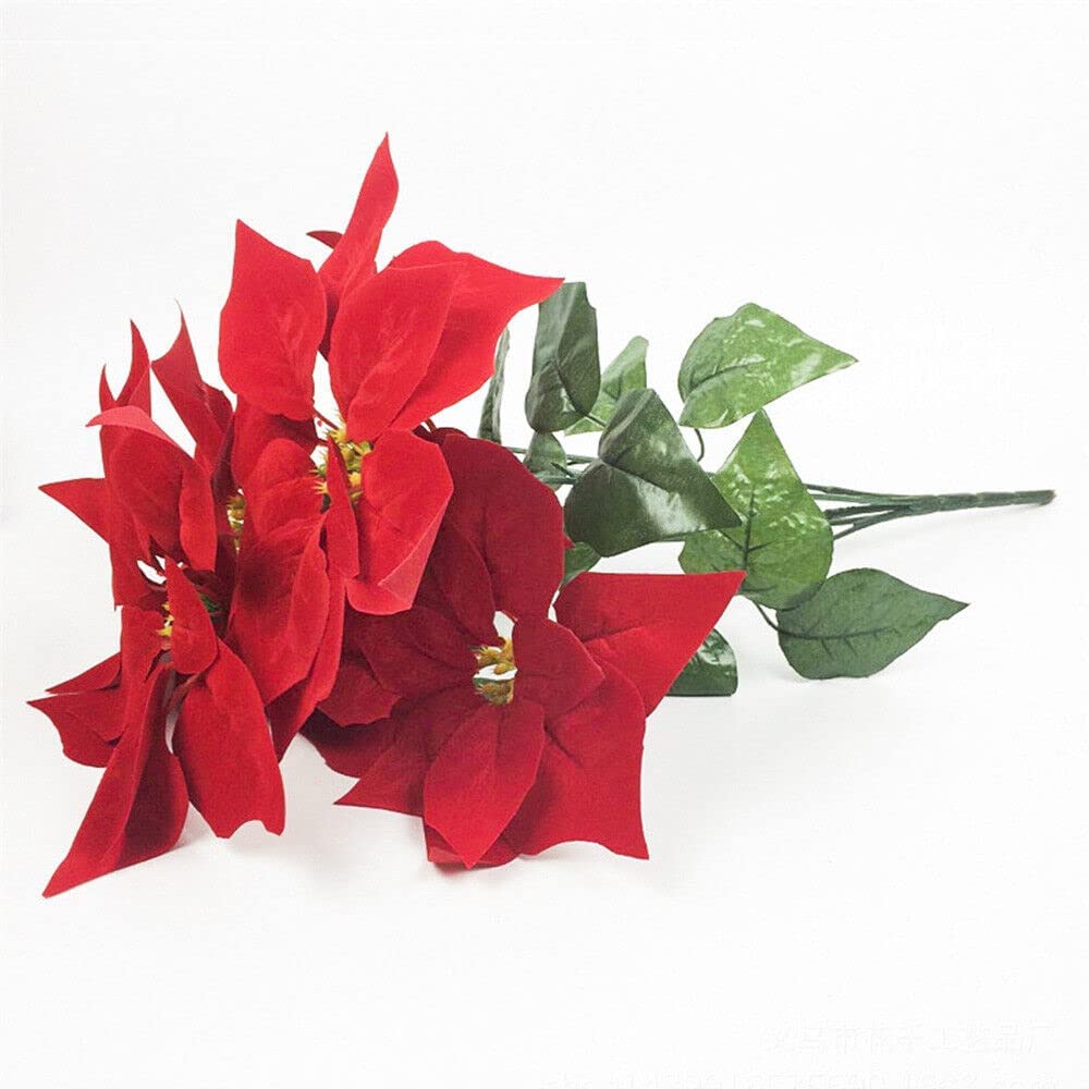 Glamifirsto 5 RED Flower Red Poinsettia Christmas Flowers Artificial for Decoration Poinsettia Flowers with Stem Fake Christmas Bouquet Holiday House Décor 1