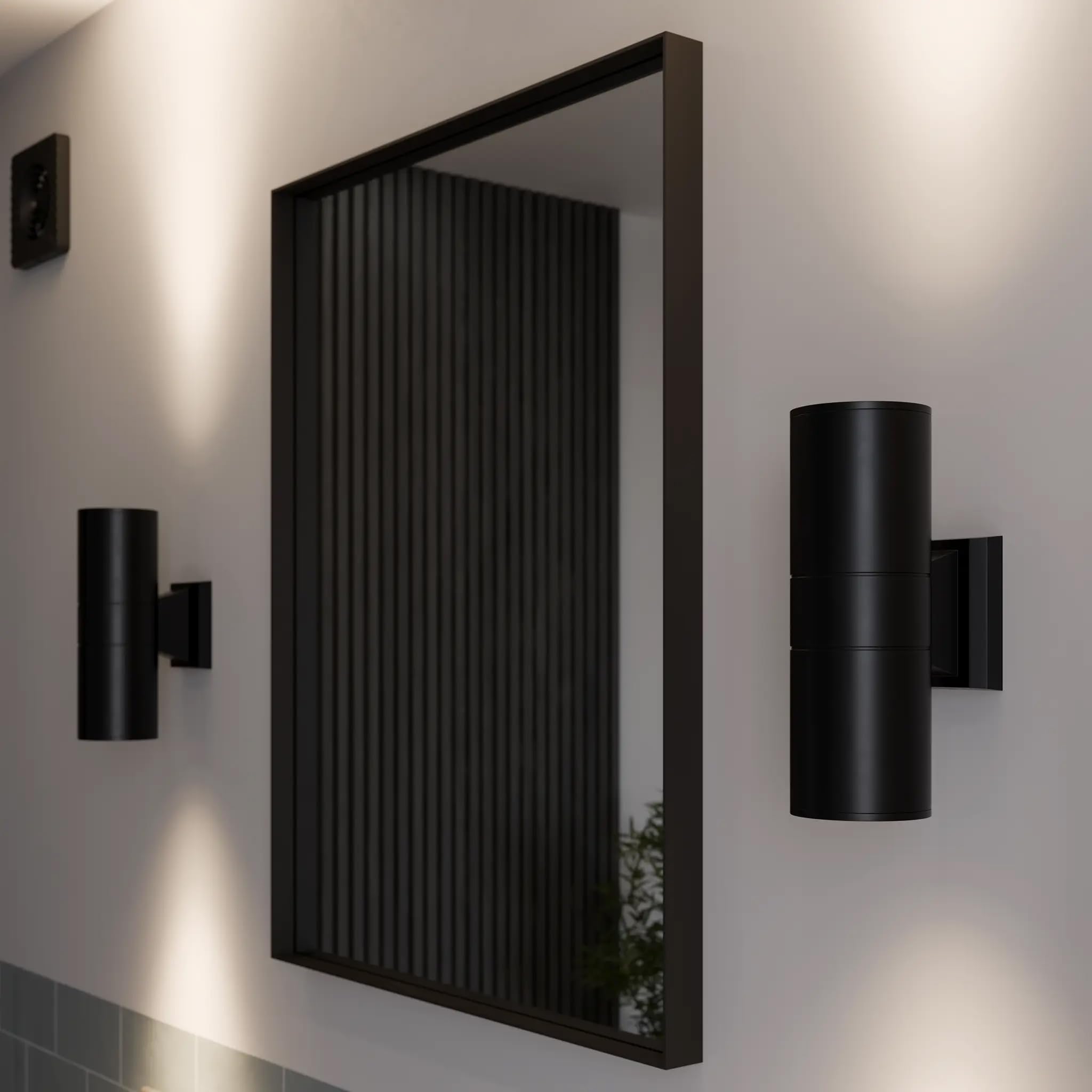 Pebble Grey Matt Black Up and Down Indoor Wall Lights 258x90mm IP44 Rated - Raven Bathroom Wall Light, GU10 Light Fitting Bulbs, Black Modern Indoor Lights for Bedroom, Living Room, and Hallways