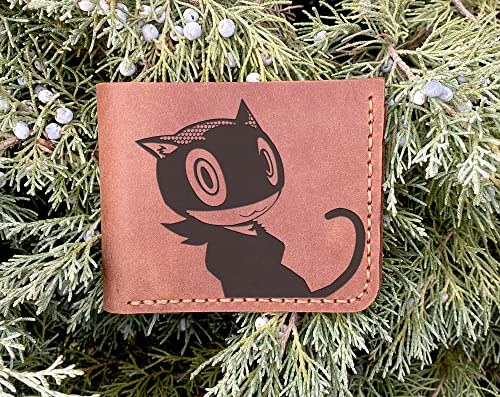 Persona 5 Morgana Mona Leather Wallet Mens, Gift for Him, Personalized Mens Wallet, Christmas Gift for Him Gamer Gift, Custom Leather Wallet Handmade, Husband Gift, Boyfriend Gift, Geek Gift k4863
