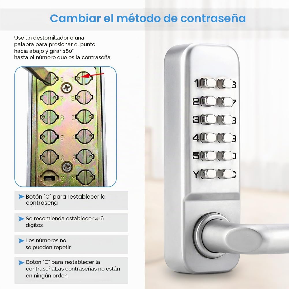 Cerradura de código numérico para puerta con código mecánico, cerradura digital sin llave para garaje, hotel, oficina, estudio, almacenes