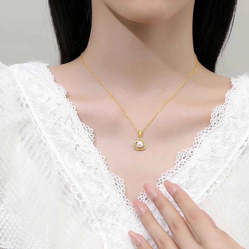 Classic 14K Gold Freshwater Pearl Pendant Necklace, Women's Moissanite and Pearl Necklace, Ideal Jewelry Gifts for Her - Image 3