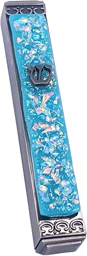 Miniatura 13 de Tamara Baskin Art Glass Mezuzah de cristal brillante – 3.5 pulgadas – Fácil montaje – Caja de metal resistente a la intemperie – Caja de regalo