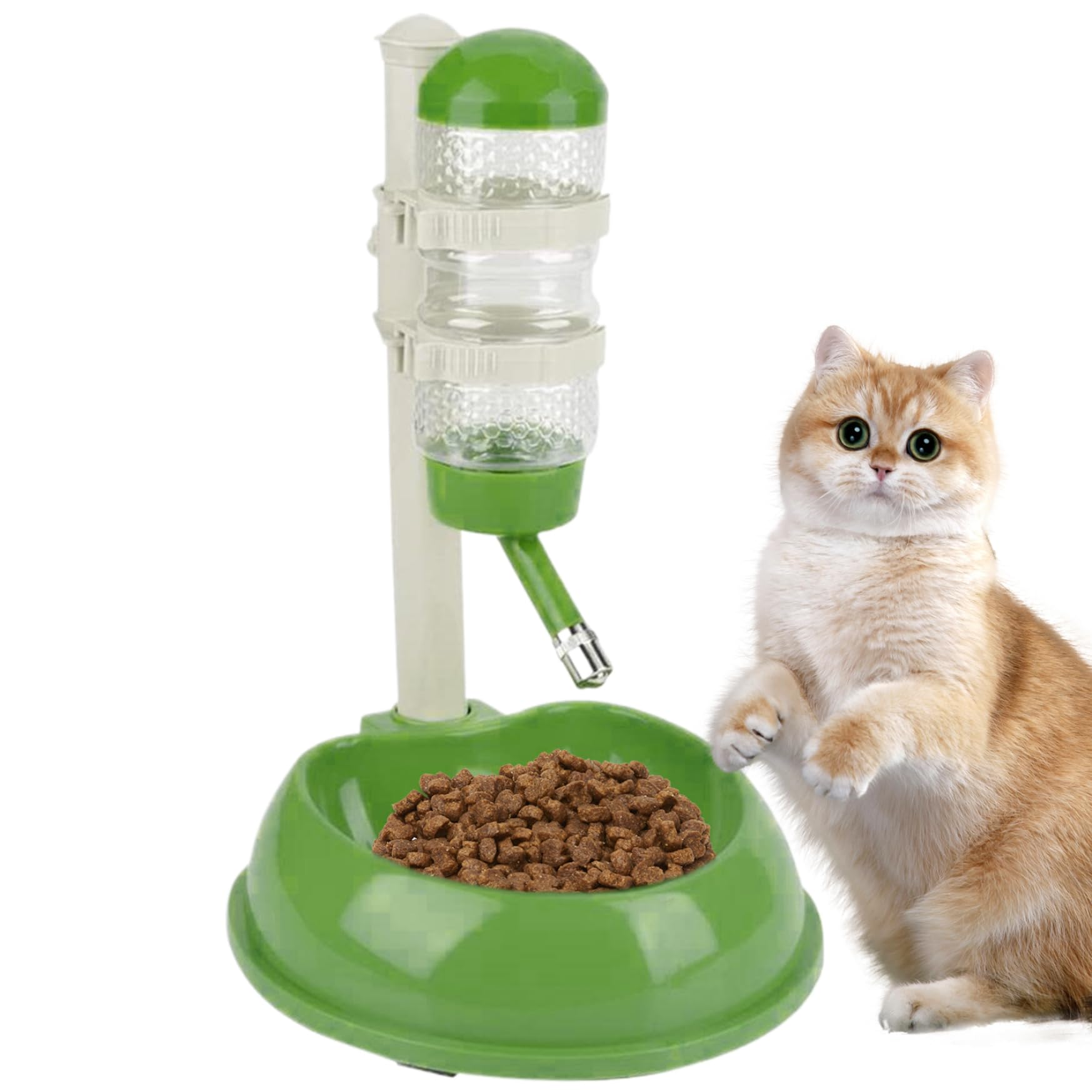 Dog Water Dispenser and Food Bowl, No-Drip Automatic Water Bottle for Dogs Bowl Dispenser with Adjustable Stand, Detachable Pet Cat Dog Crate Water Bowl for Dog and Cat, Green