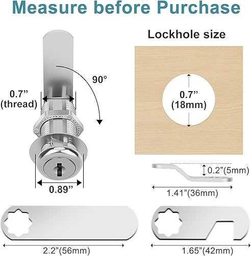 Miniatura 2 de Cerraduras de gabinete con llave igual, cilindro de 1-38 pulgadas de longitud. Se adapta a un grosor máximo del panel de 1-18 pulgadas, 16 cajones