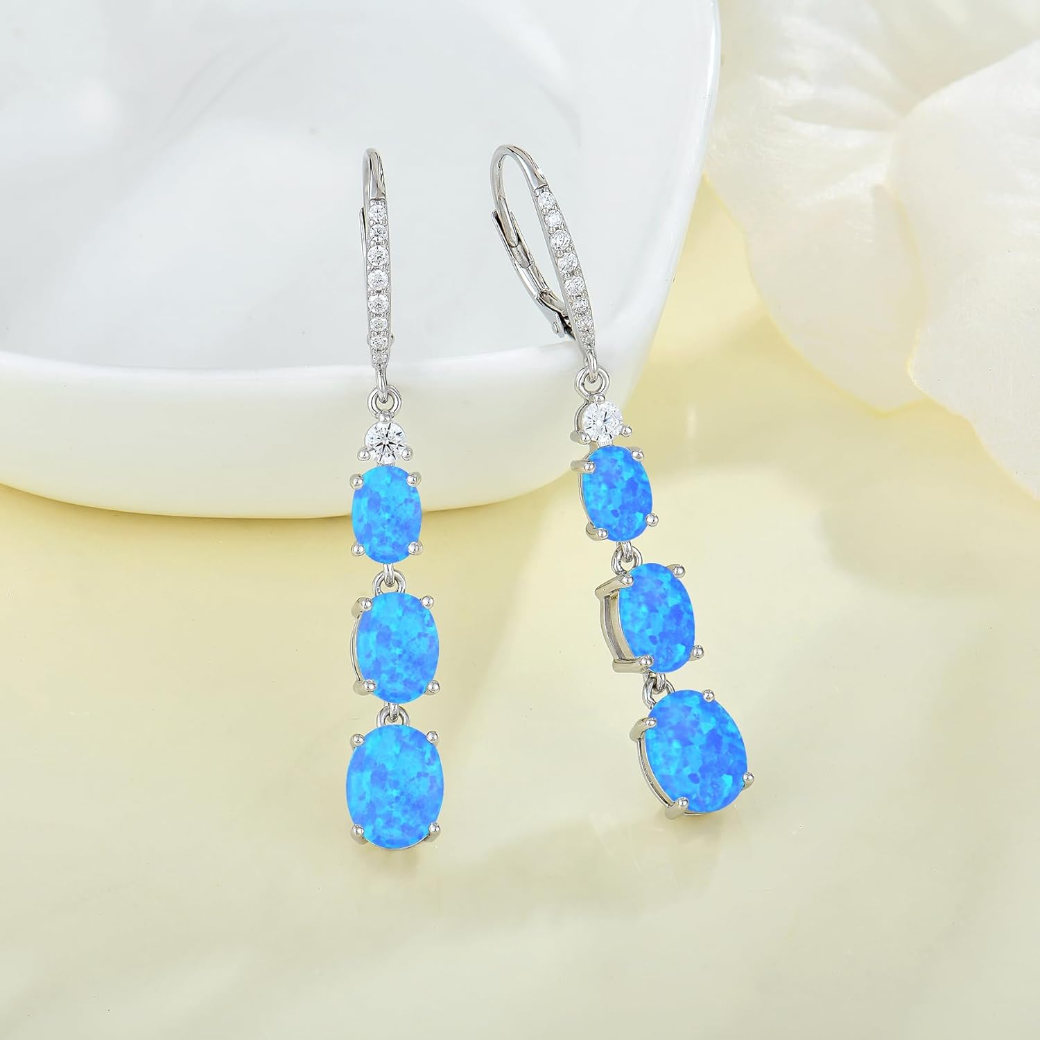 Created Opal Earrings 925 Sterling Silver Leverback Drop Dangle Earrings 5A Cubic Zirconia Jewelry for Women - Image 3