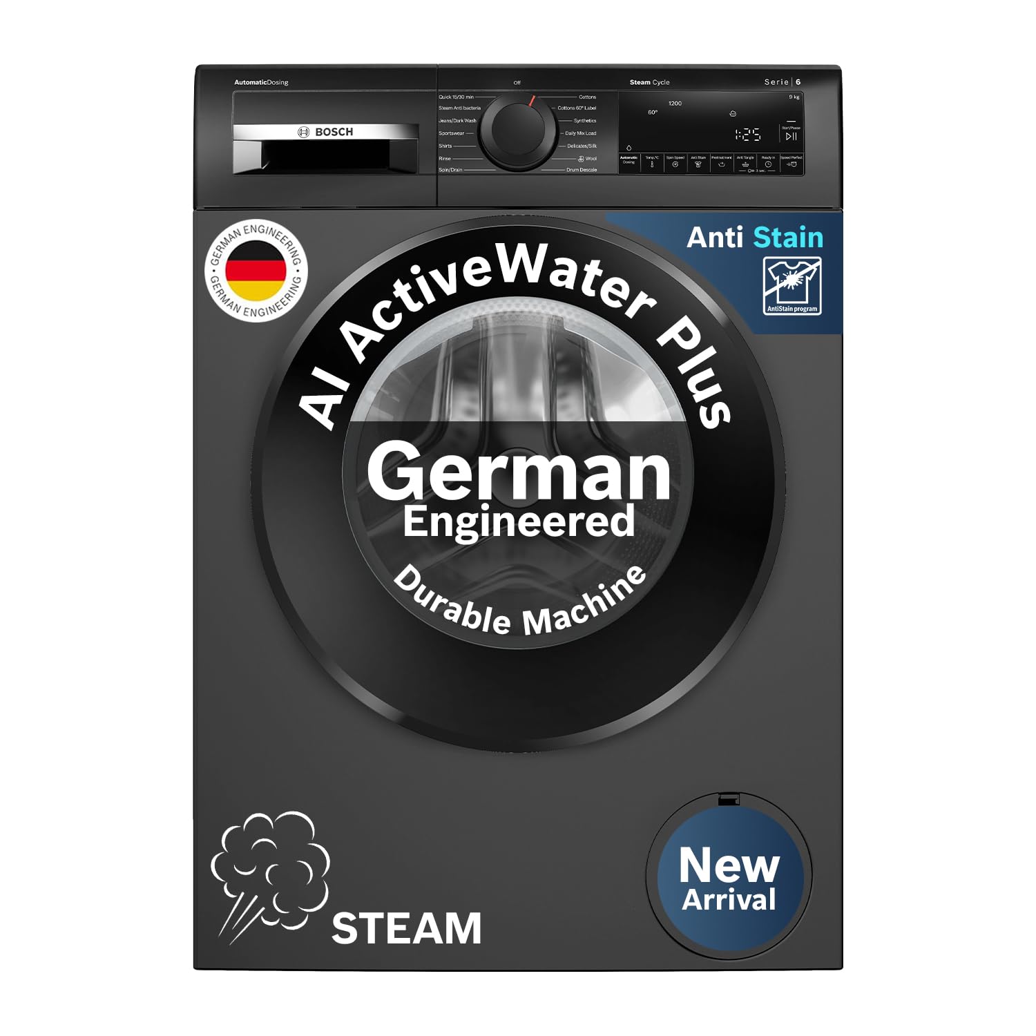Bosch 9 kg 5 Star Front Load Fully Automatic Washing Machine, AI ActiveWater, Automated Dosing of Detergent, Inbuilt heater, 14 Wash Programs, 53L Large Drum,Cast Iron Grey,WGA242IRIN (2026 Model)-image-42