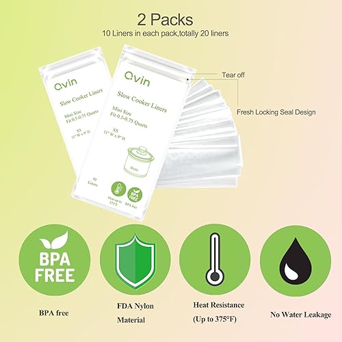 Miniatura 8 de Mini Crocpot - Revestimientos para olla de cocción lenta de 16 onzas, bolsas de plástico de eliminación, compatibles con olla de cocción lenta Qvin